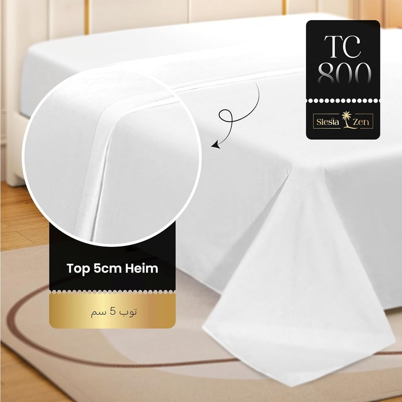 القيلولة زين ملاءة سرير مسطحة من القطن المصري الخالص 100%، مقاس كوين 270×280 سم - فائقة النعومة، 800 خيط، جودة فندقية (أبيض) - Image 5